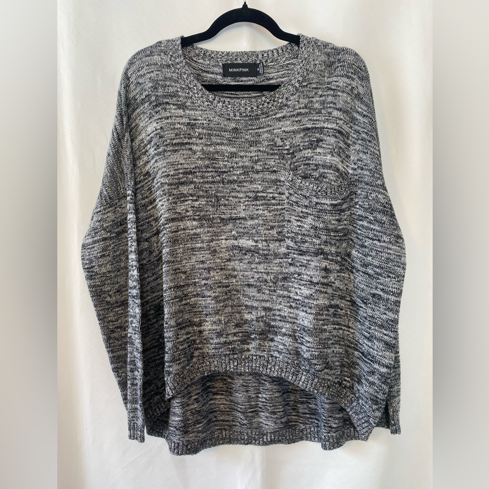 MINKPINK Casual Womens Marled Grey Crewneck Drop Shoulder High Low Sweater MD